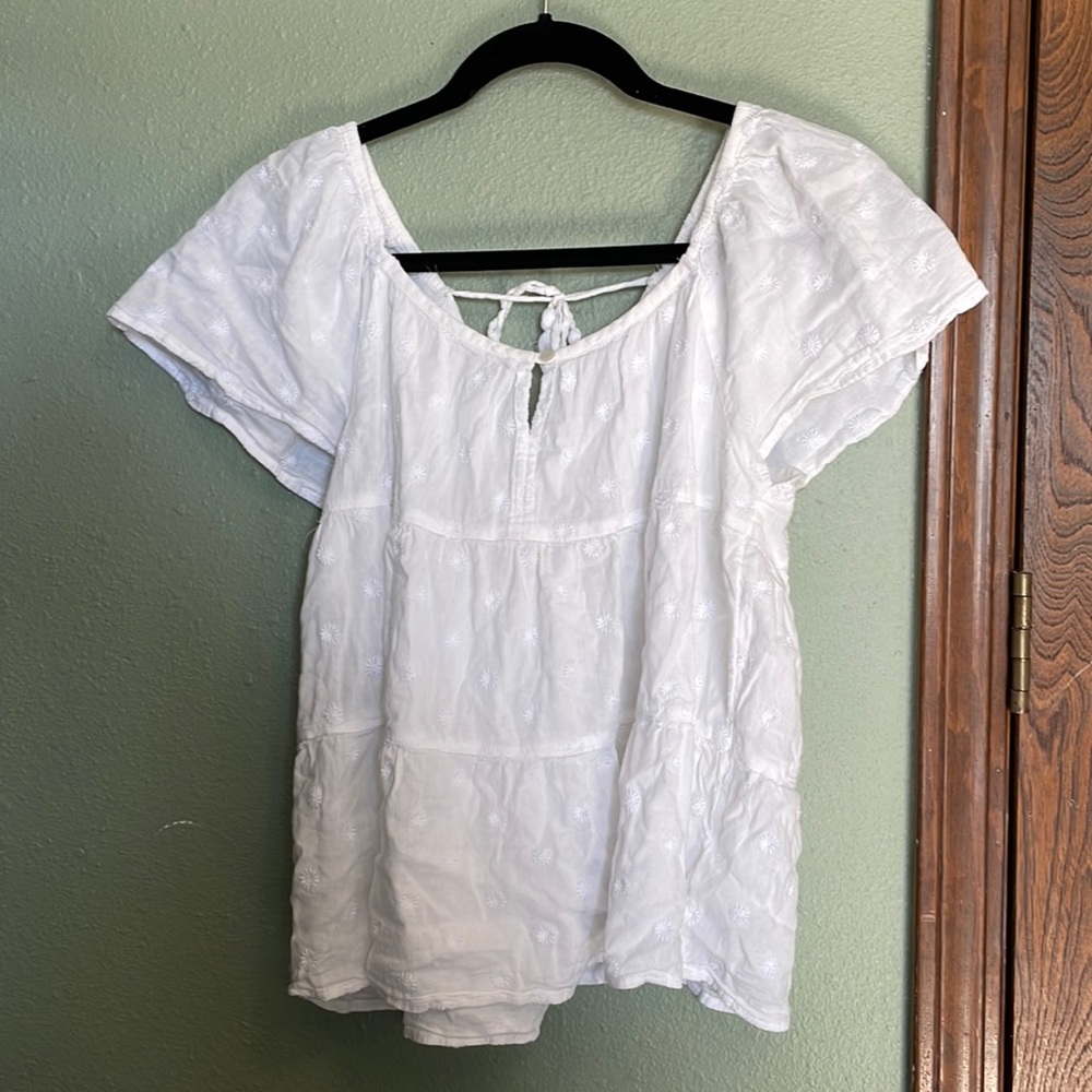 Short Sleeve Flowy Blouse with Floral Details